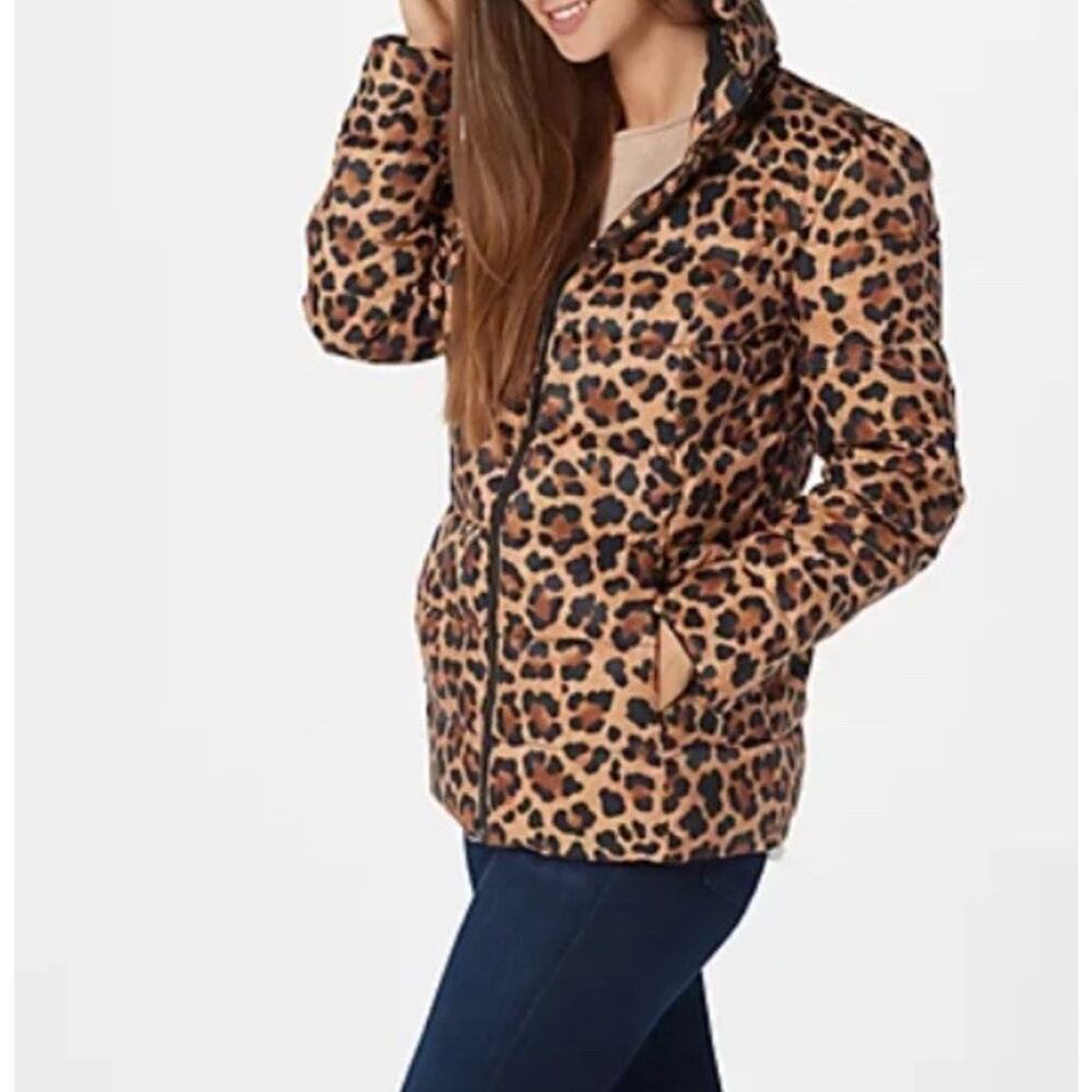 G.I.L.I. Zip Front Fleece Lined Printed Puffer Jacket in Leopard Size 1X NWOT
